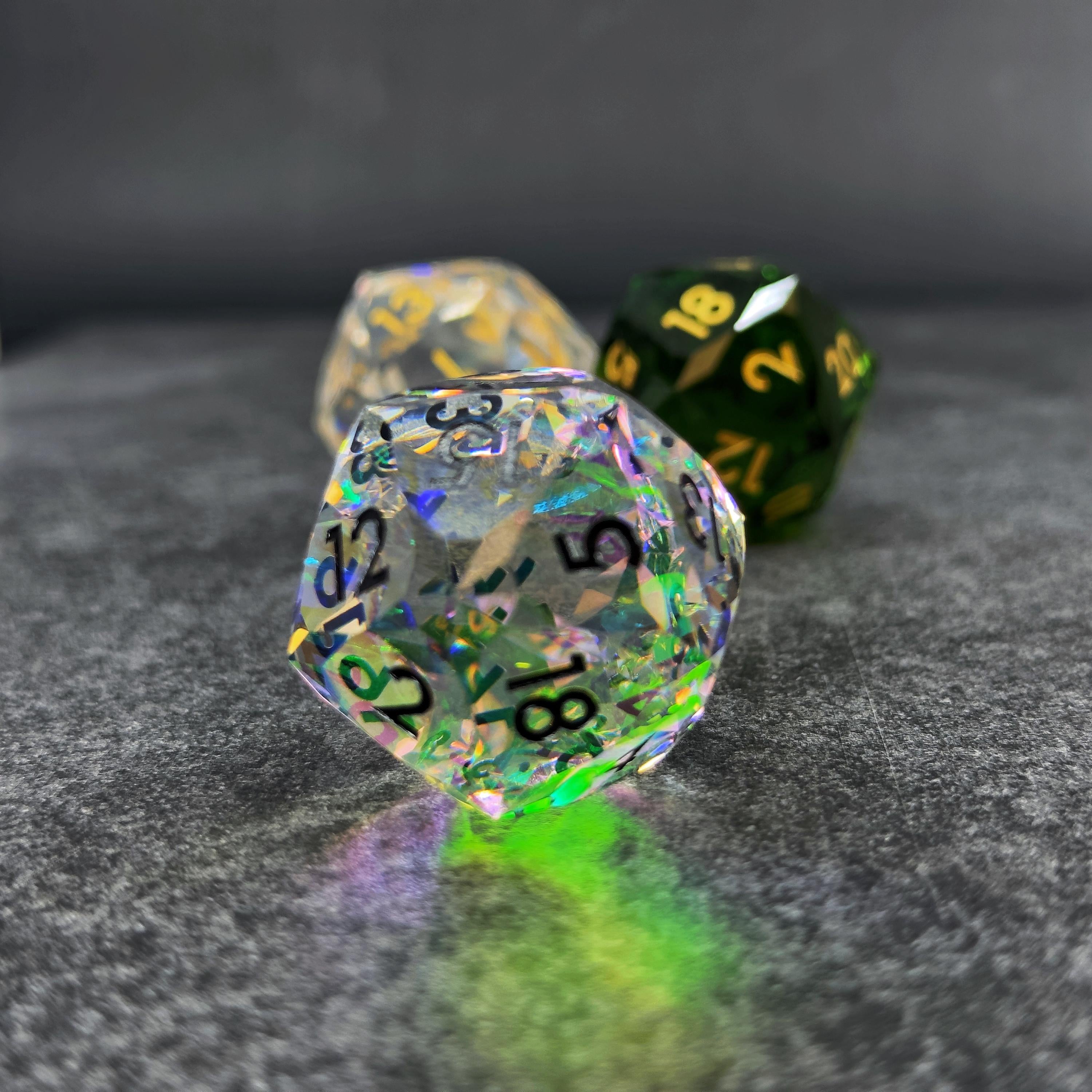 DND Faceted Resin 30mm D20 | Sage’s Faceted Crystals | Gem Cut Sharp Edge Dice
