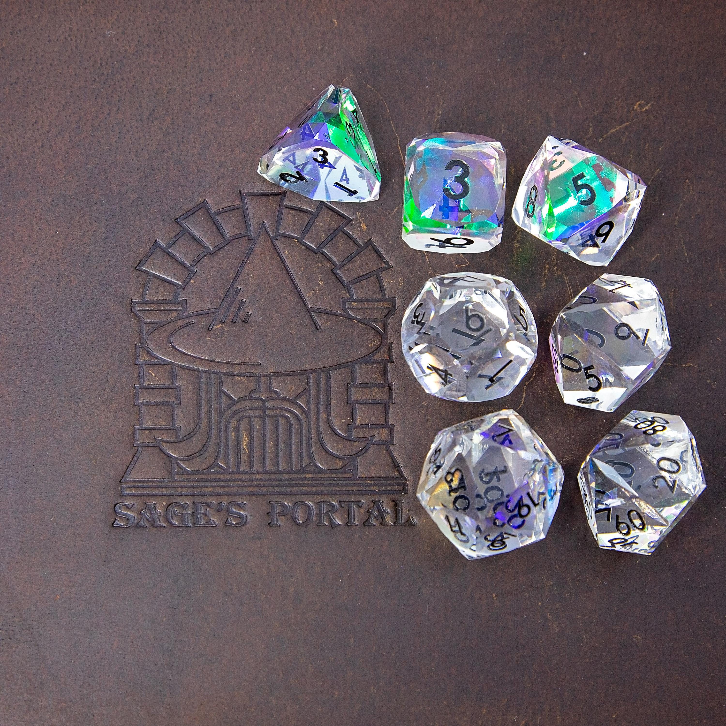 Faceted Resin DND Dice Set | Sage’s Faceted Crystals | Clear Gem Cut Design
