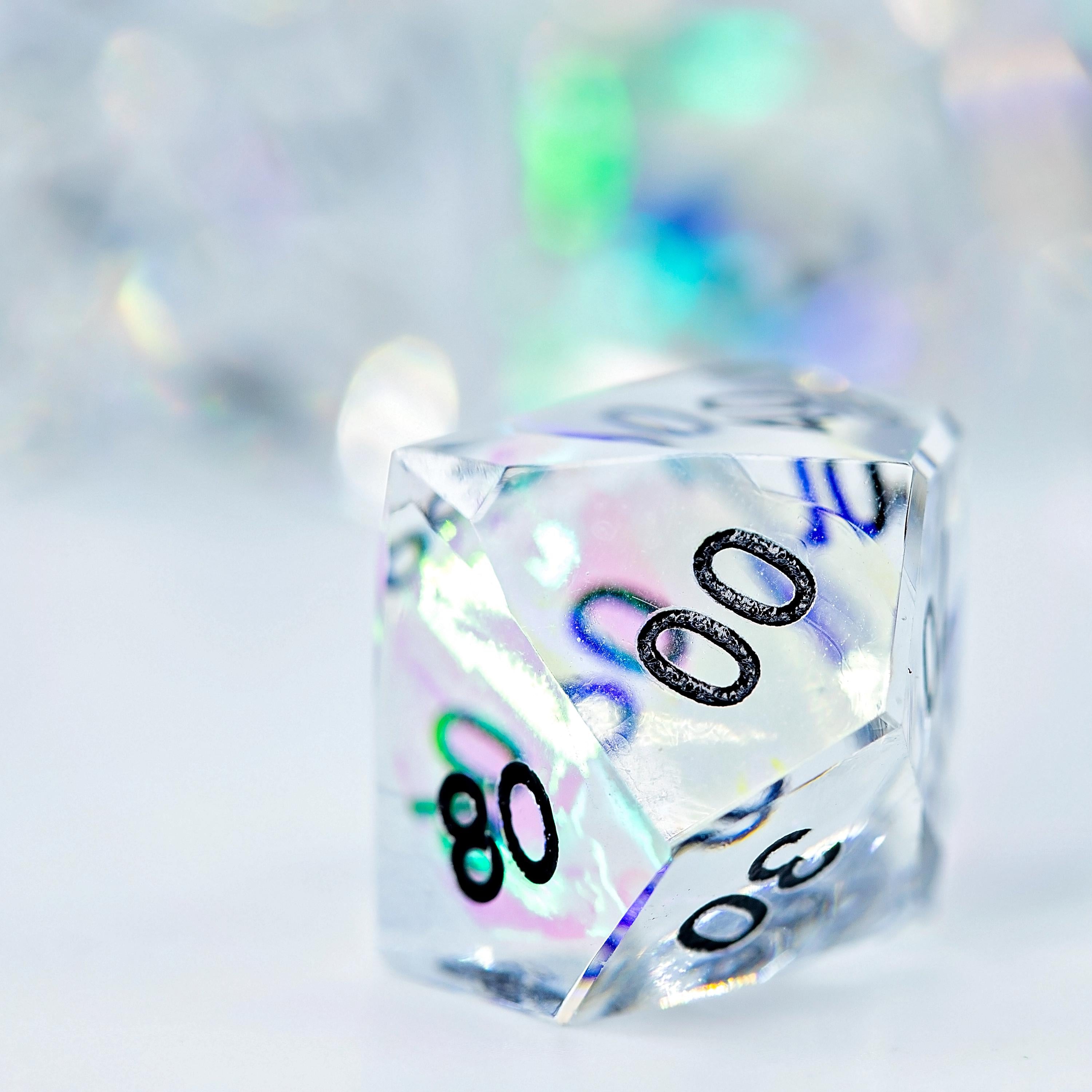 Faceted Resin DND Dice Set | Sage’s Faceted Crystals | Clear Gem Cut Design