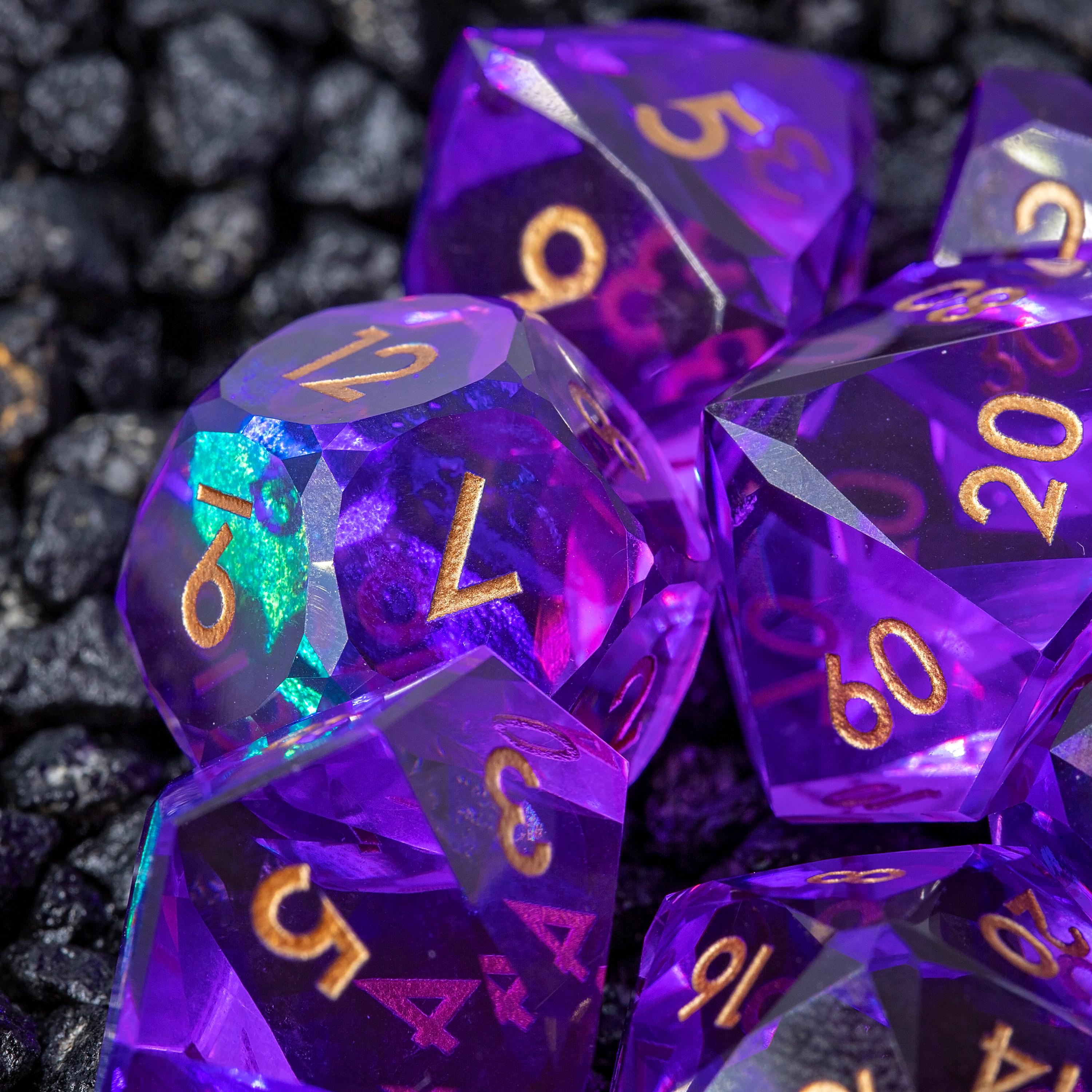 Faceted Resin DND Dice Set | Sage’s Faceted Crystals | Clear Gem Cut Design