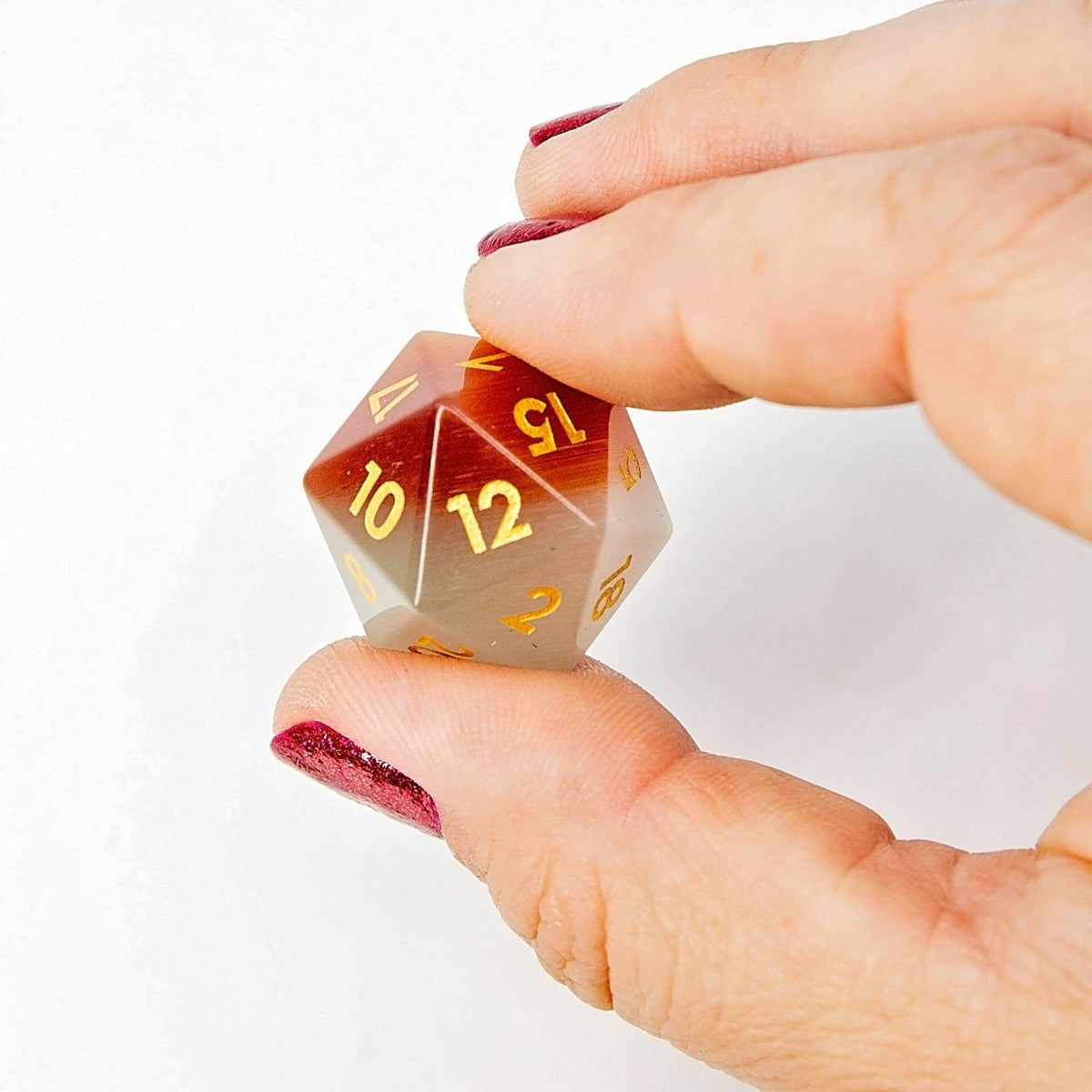 Orange Pearl Cat's Eye Gemstone DND Dice Set | Sage’s Treasures | Real Catseye Gem Polyhedral Dice - Sage's PortalGemstone Dice Set