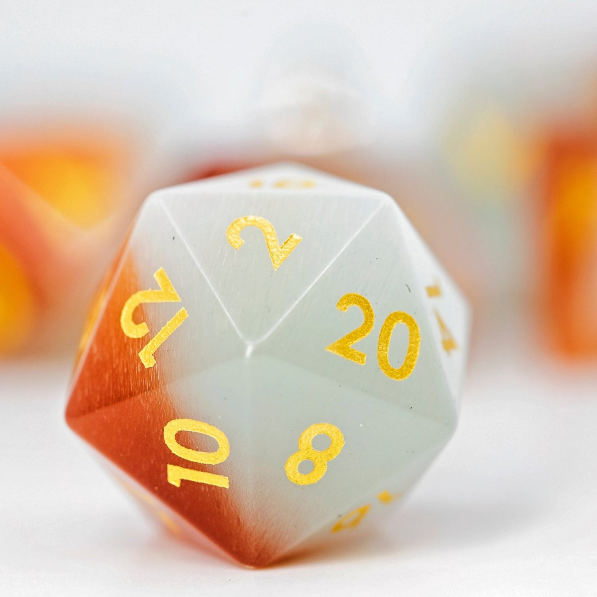 Orange Pearl Cat's Eye Gemstone DND Dice Set | Sage’s Treasures | Real Catseye Gem Polyhedral Dice - Sage's PortalGemstone Dice Set