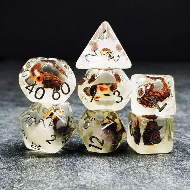 Owl DND Resin Dice Set | Sage's Familiars + Optional Matching Figurine | Bird Polyhedral Dice - Sage's PortalResin Dice + Figurine Set