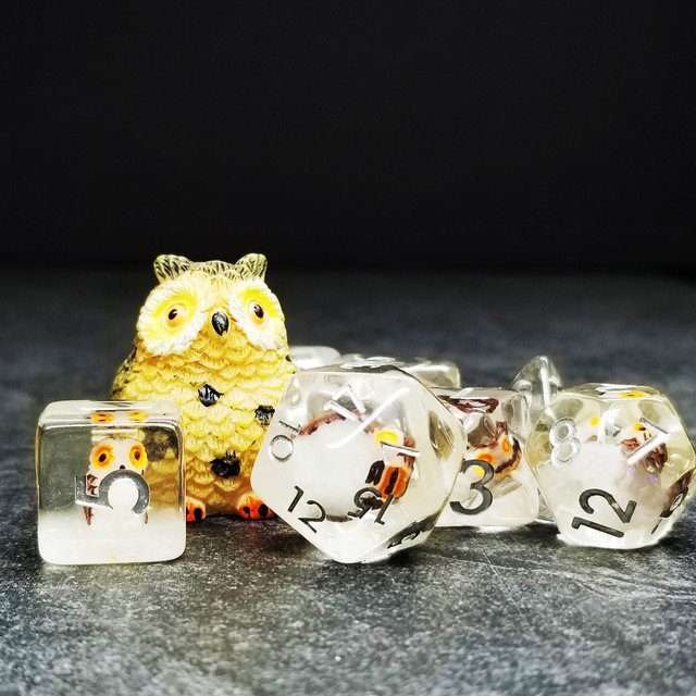 Owl DND Resin Dice Set | Sage's Familiars + Optional Matching Figurine | Bird Polyhedral Dice - Sage's PortalResin Dice + Figurine Set