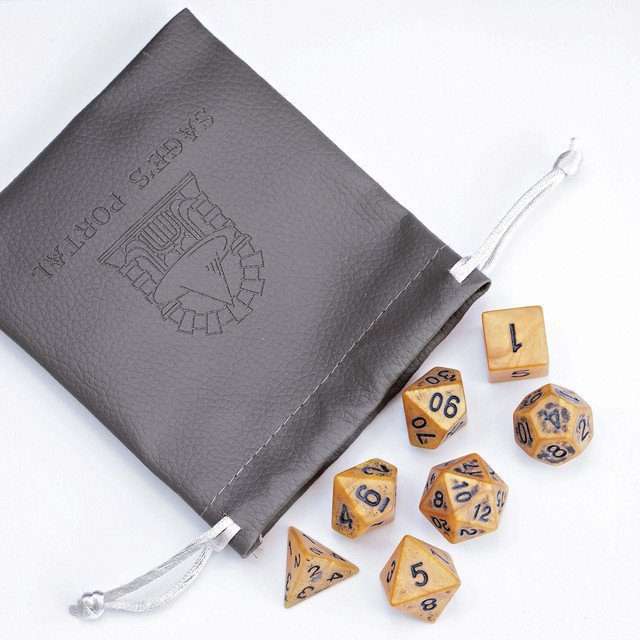 Sage's Ancient Golden Stone Black Ink Acrylic Polyhedral Dice Set - Sage's PortalAcrylic Dice Set