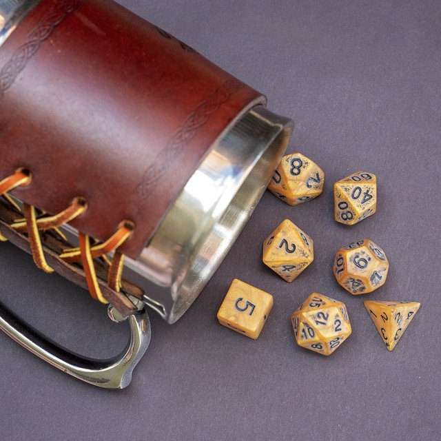 Sage's Ancient Golden Stone Black Ink Acrylic Polyhedral Dice Set - Sage's PortalAcrylic Dice Set