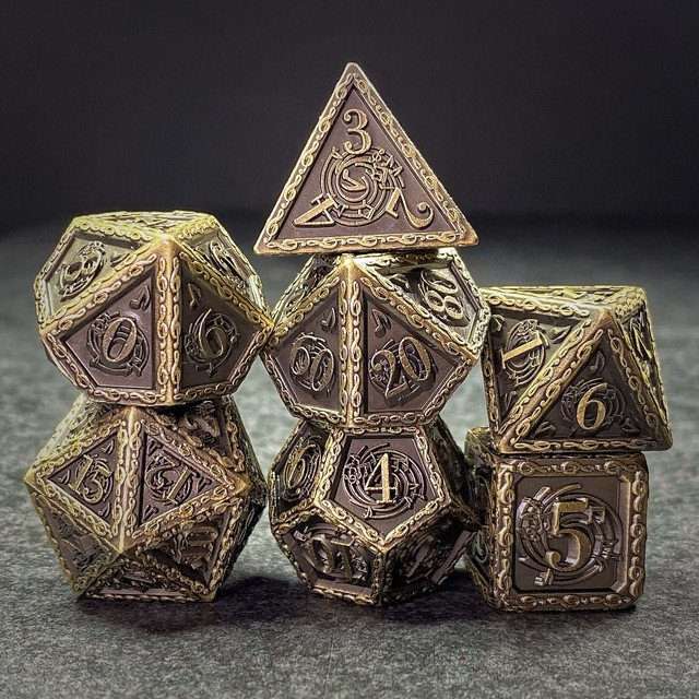 Sage's Anthems - Ancient Bronze Metal Polyhedral Dice Set - Sage's PortalMetal Dice Set
