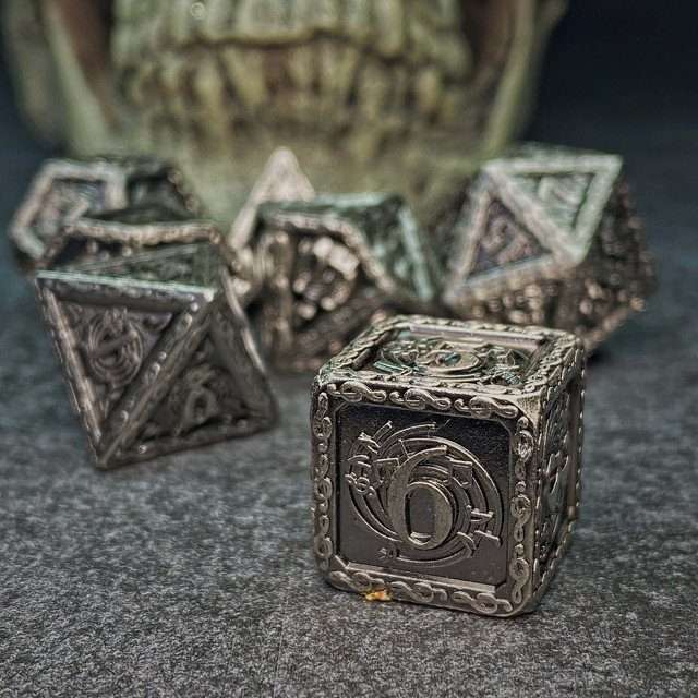 Sage's Anthems - Ancient Silver Metal Polyhedral Dice Set - Sage's PortalMetal Dice Set