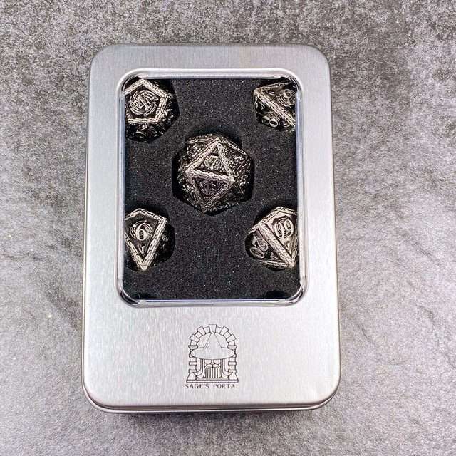 Sage's Anthems - Ancient Silver Metal Polyhedral Dice Set - Sage's PortalMetal Dice Set