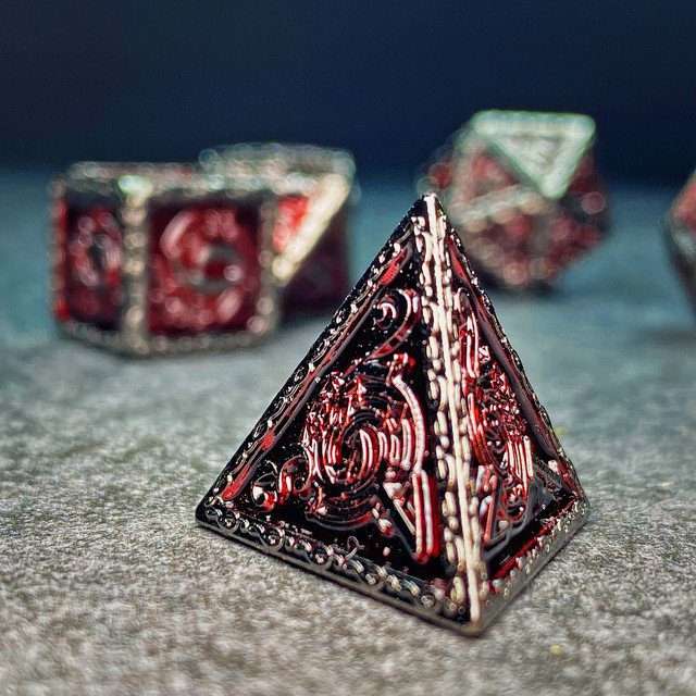 Sage's Anthems - Dark Silver and Red Metal Polyhedral Dice Set - Sage's PortalMetal Dice Set