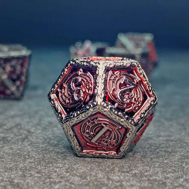 Sage's Anthems - Dark Silver and Red Metal Polyhedral Dice Set - Sage's PortalMetal Dice Set