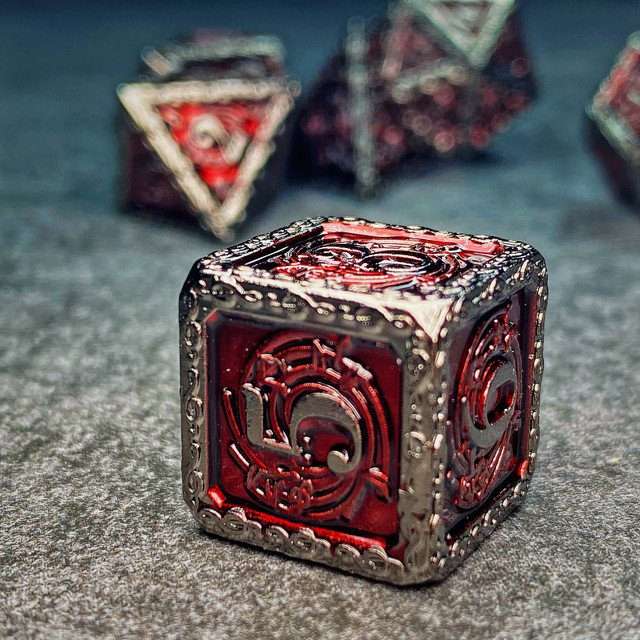 Sage's Anthems - Dark Silver and Red Metal Polyhedral Dice Set - Sage's PortalMetal Dice Set