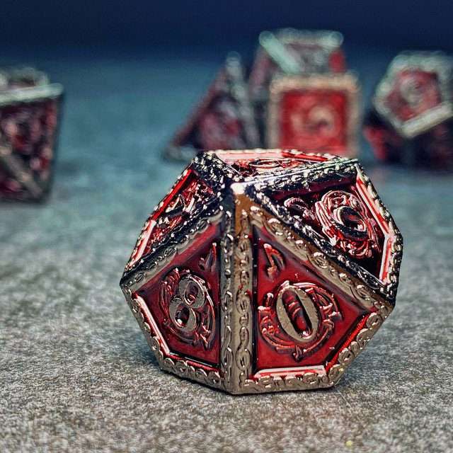 Sage's Anthems - Dark Silver and Red Metal Polyhedral Dice Set - Sage's PortalMetal Dice Set