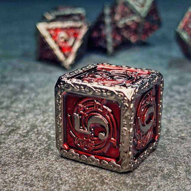Sage's Anthems - Dark Silver and Red Metal Polyhedral Dice Set - Sage's PortalMetal Dice Set