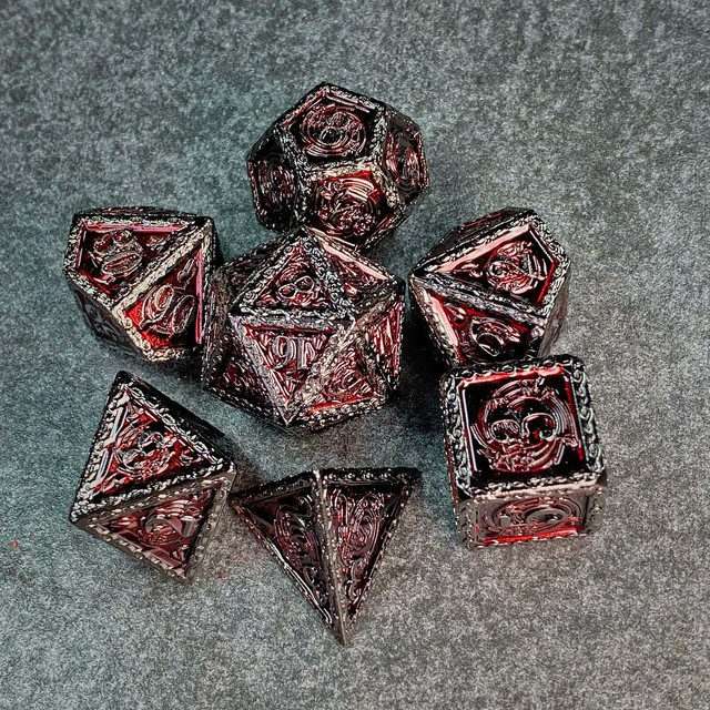 Sage's Anthems - Dark Silver and Red Metal Polyhedral Dice Set - Sage's PortalMetal Dice Set