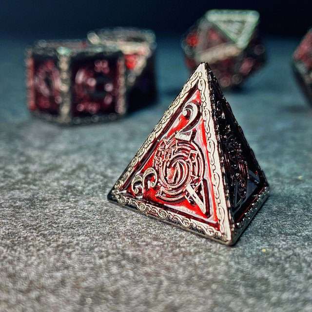 Sage's Anthems - Dark Silver and Red Metal Polyhedral Dice Set - Sage's PortalMetal Dice Set