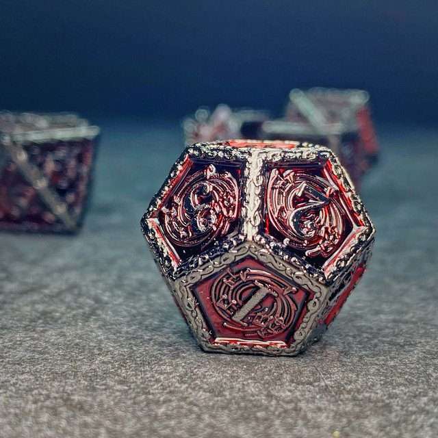 Sage's Anthems - Dark Silver and Red Metal Polyhedral Dice Set - Sage's PortalMetal Dice Set