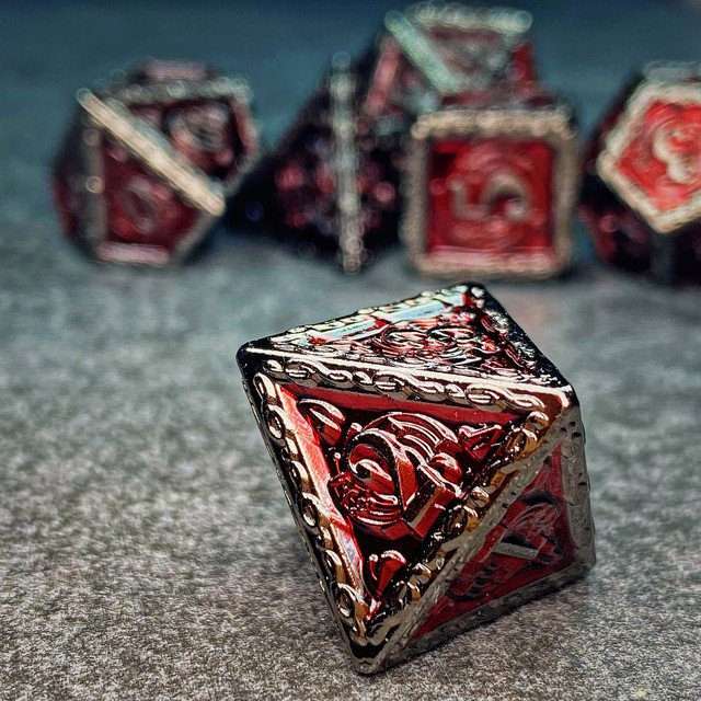 Sage's Anthems - Dark Silver and Red Metal Polyhedral Dice Set - Sage's PortalMetal Dice Set