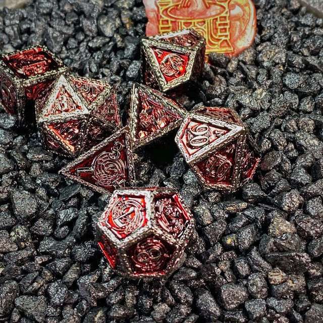Sage's Anthems - Dark Silver and Red Metal Polyhedral Dice Set - Sage's PortalMetal Dice Set
