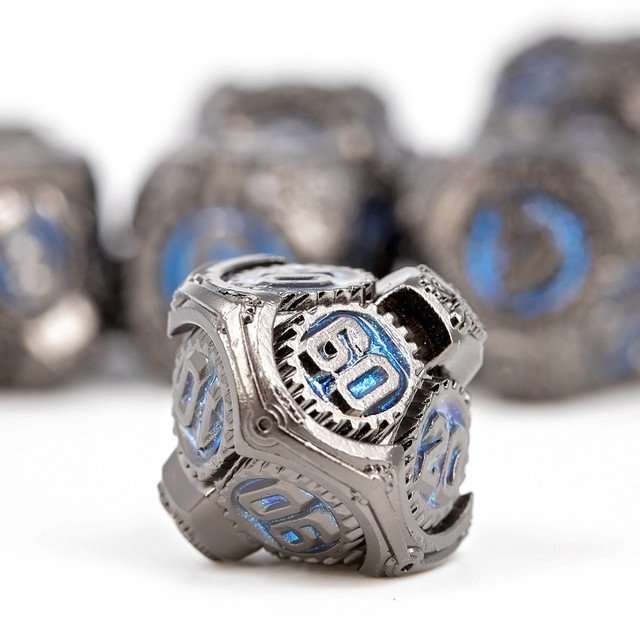 Sage's Artificer's Core Cerulean Essence Metal Polyhedral Dice Set - Sage's PortalMetal Dice Set