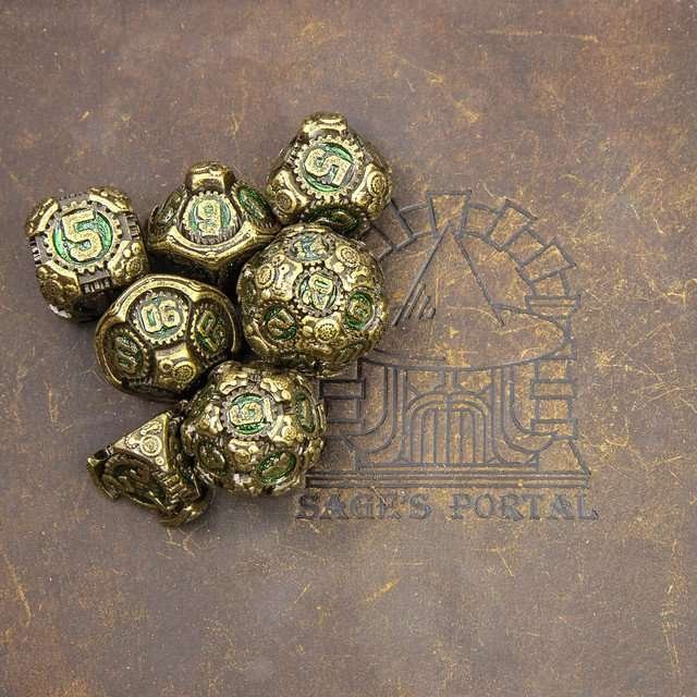 Sage's Artificer's Core Forest Essence Metal Polyhedral Dice Set - Sage's PortalMetal Dice Set
