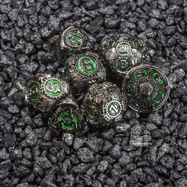Sage's Artificer's Core Venom Essence Metal Polyhedral Dice Set - Sage's PortalMetal Dice Set