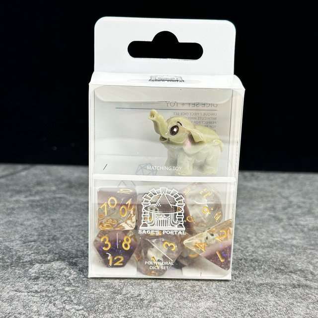 Sage's Baby Elephant Familiar Resin Polyhedral Dice Set - Sage's PortalResin Dice Set