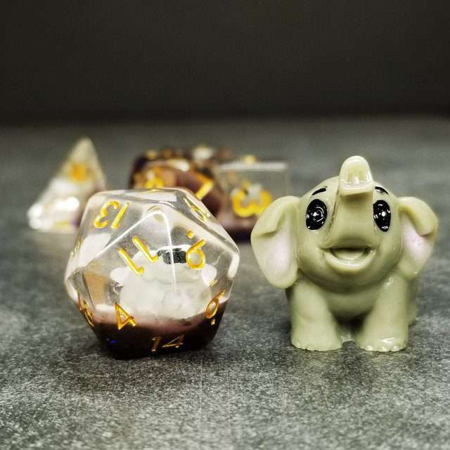 Sage's Baby Elephant Familiar Resin Polyhedral Dice Set - Sage's PortalResin Dice Set