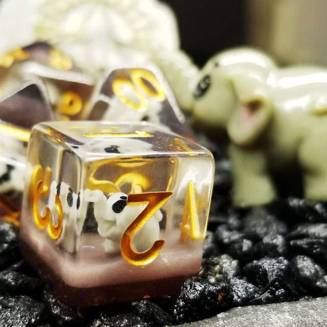 Sage's Baby Elephant Familiar Resin Polyhedral Dice Set - Sage's PortalResin Dice Set