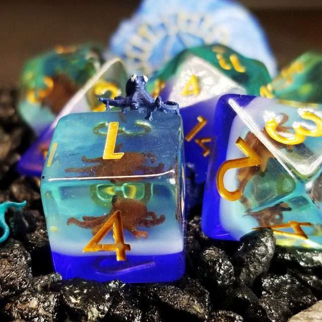 Sage's Baby Octopus Familiar Resin Polyhedral Dice Set - Sage's PortalResin Dice Set