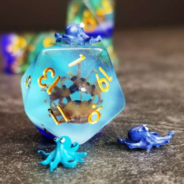 Sage's Baby Octopus Familiar Resin Polyhedral Dice Set - Sage's PortalResin Dice Set