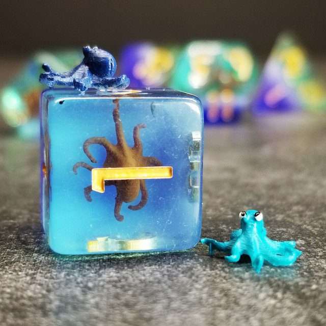 Sage's Baby Octopus Familiar Resin Polyhedral Dice Set - Sage's PortalResin Dice Set