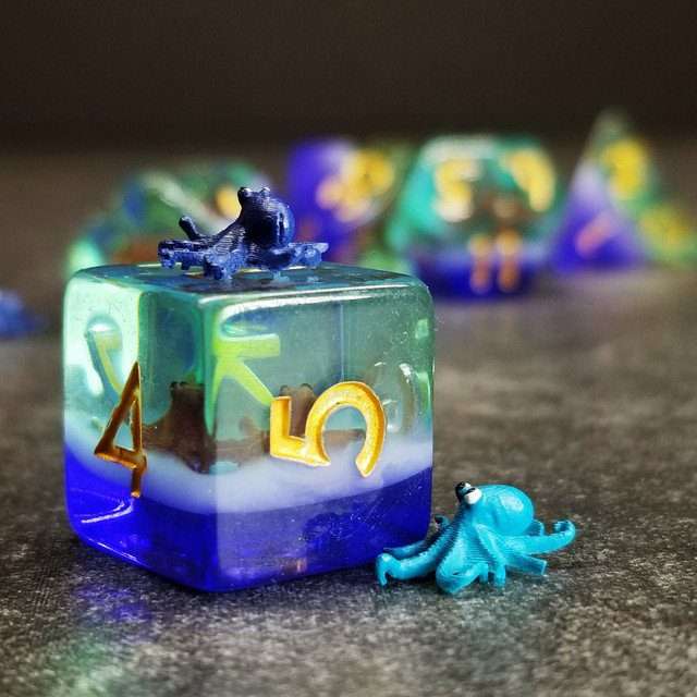 Sage's Baby Octopus Familiar Resin Polyhedral Dice Set - Sage's PortalResin Dice Set