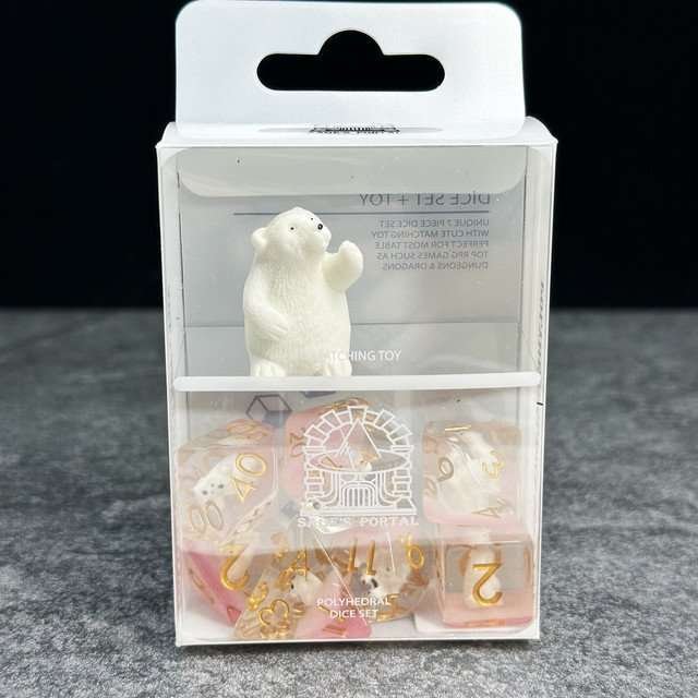 Sage's Baby Polar Bear Familiar Resin Polyhedral Dice Set - Sage's PortalResin Dice Set