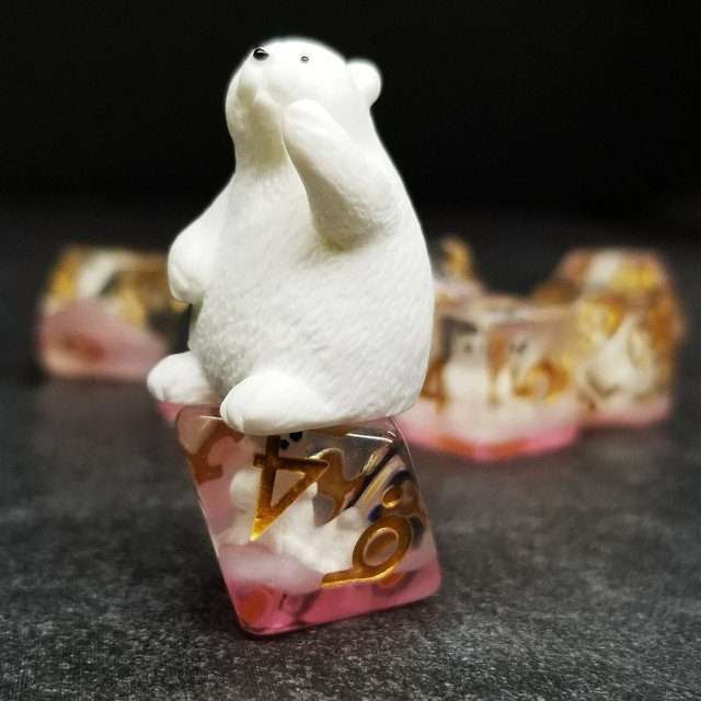 Sage's Baby Polar Bear Familiar Resin Polyhedral Dice Set - Sage's PortalResin Dice Set