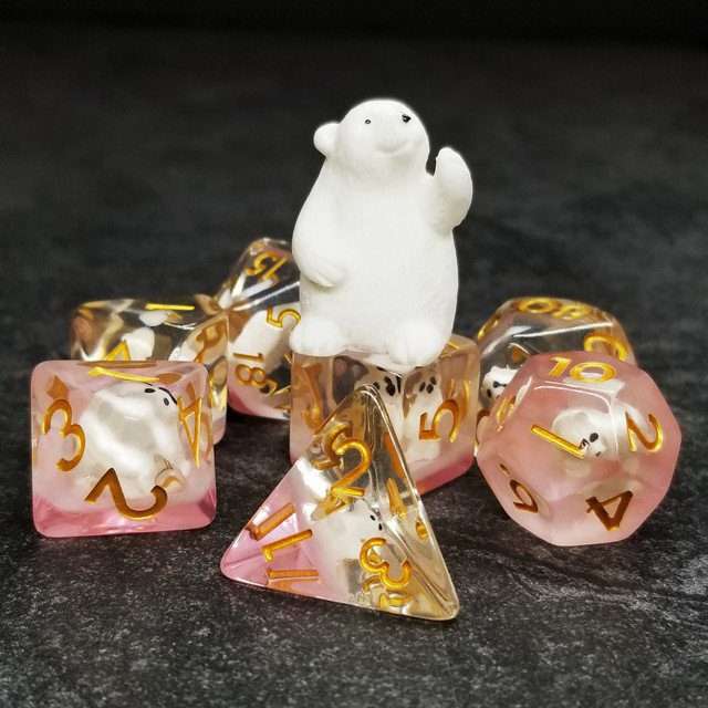 Sage's Baby Polar Bear Familiar Resin Polyhedral Dice Set - Sage's PortalResin Dice Set