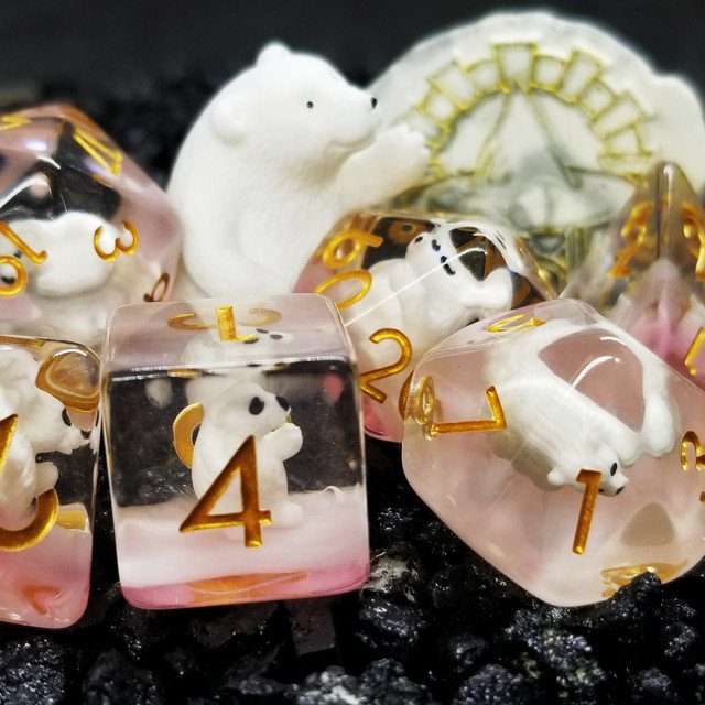 Sage's Baby Polar Bear Familiar Resin Polyhedral Dice Set - Sage's PortalResin Dice Set