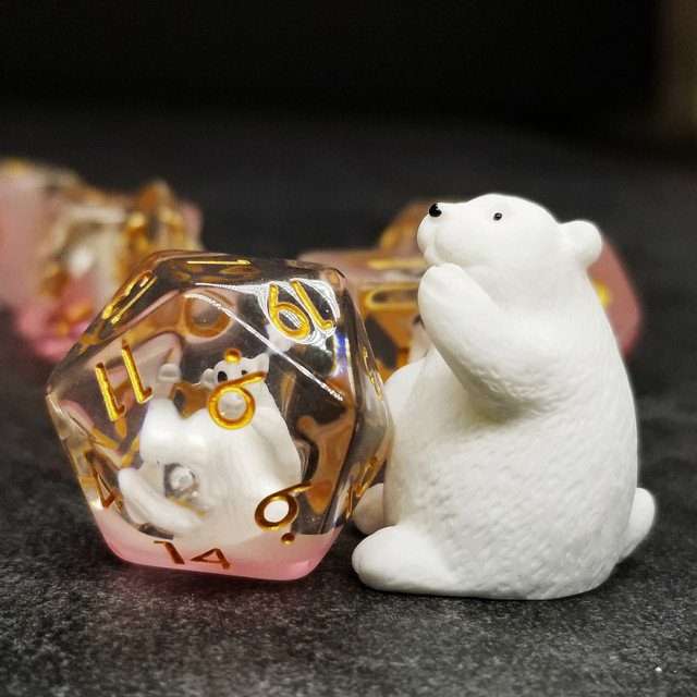 Sage's Baby Polar Bear Familiar Resin Polyhedral Dice Set - Sage's PortalResin Dice Set