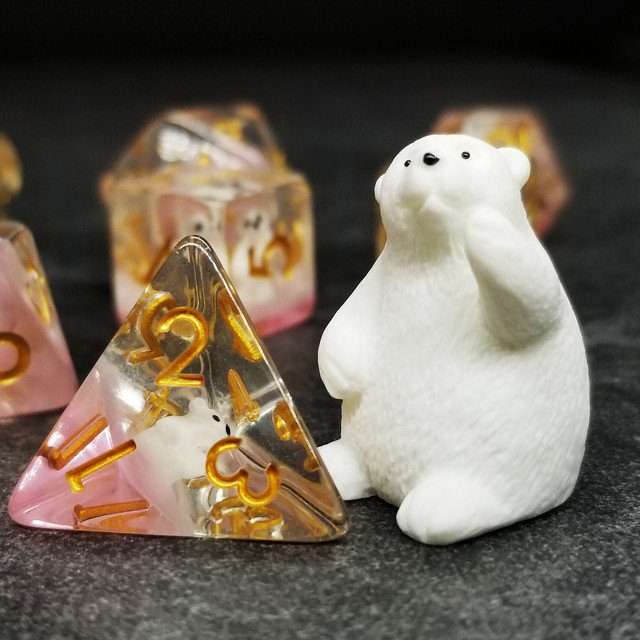 Sage's Baby Polar Bear Familiar Resin Polyhedral Dice Set - Sage's PortalResin Dice Set