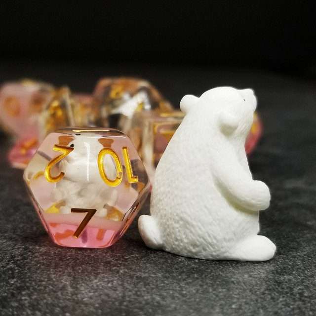 Sage's Baby Polar Bear Familiar Resin Polyhedral Dice Set - Sage's PortalResin Dice Set