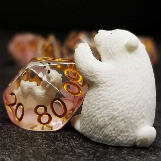 Sage's Baby Polar Bear Familiar Resin Polyhedral Dice Set - Sage's PortalResin Dice Set
