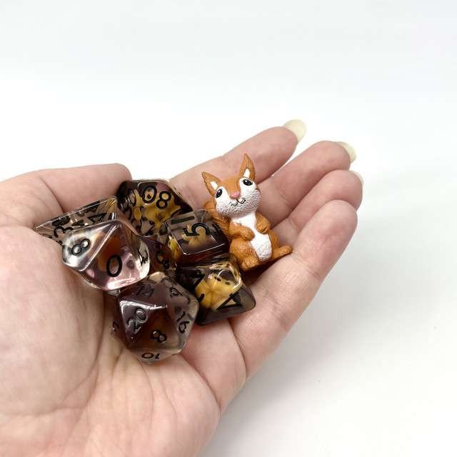 Sage's Baby Squirrel Familiar Resin Polyhedral Dice Set - Sage's PortalResin Dice Set