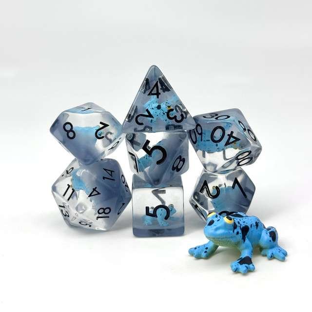 Sage's Blue Frog Familiar Resin Polyhedral Dice Set - Sage's PortalResin Dice Set