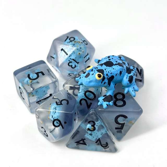 Sage's Blue Frog Familiar Resin Polyhedral Dice Set - Sage's PortalResin Dice Set