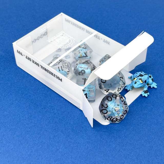 Sage's Blue Frog Familiar Resin Polyhedral Dice Set - Sage's PortalResin Dice Set