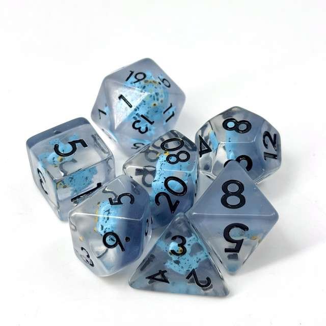 Sage's Blue Frog Familiar Resin Polyhedral Dice Set - Sage's PortalResin Dice Set