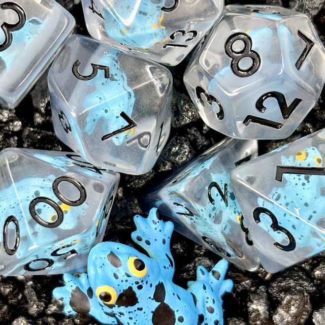 Sage's Blue Frog Familiar Resin Polyhedral Dice Set - Sage's PortalResin Dice Set