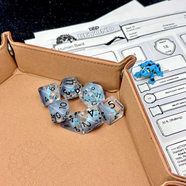 Sage's Blue Frog Familiar Resin Polyhedral Dice Set - Sage's PortalResin Dice Set
