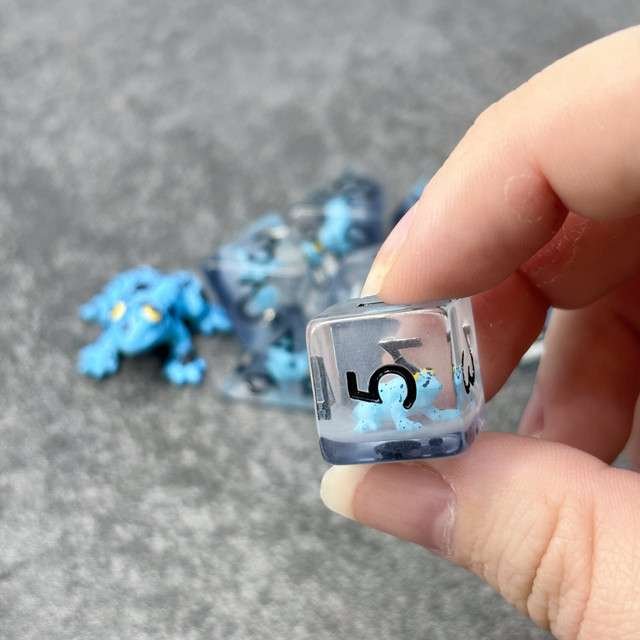 Sage's Blue Frog Familiar Resin Polyhedral Dice Set - Sage's PortalResin Dice Set