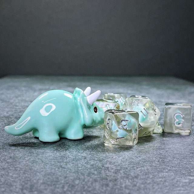 Sage's Blue T-Rex Familiar Resin Polyhedral Dice Set + Toy - Sage's PortalResin Dice Set